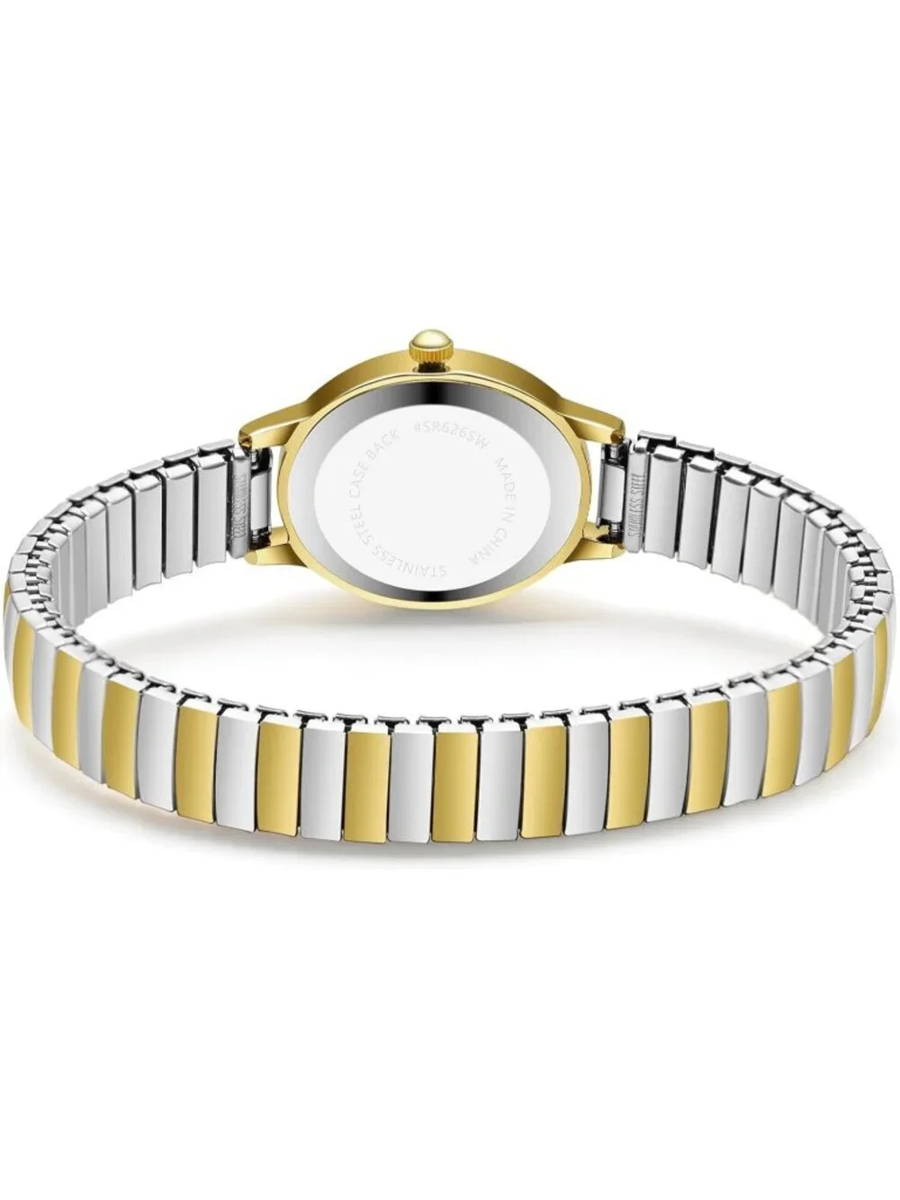 Women's Silver And Gold Analog Alloy Steel Expansion Band Waterproof Wrist Watch